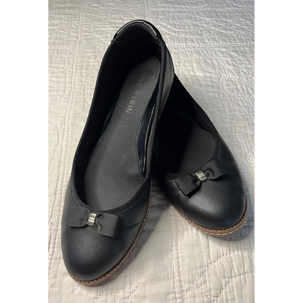 Anne Klein Emerald Black Ballet Flats iFlex Bow Patent Trim Size 11M